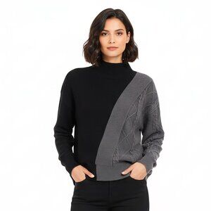 Nü Denmark Unique CableKnit Mixed Knit Mockneck Black Gray Sweater Size XS